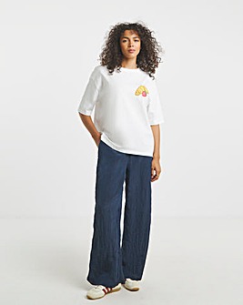 Navy Crinkle Satin Wide Leg Trousers