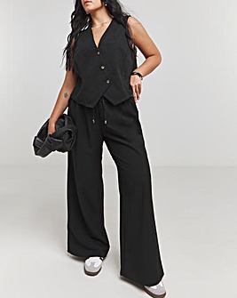 Black Drawcord Waist Relaxed Wide Leg Trousers