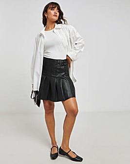 Black PU Pleated Buckle Detail Mini Skirt