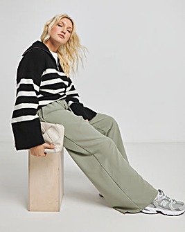 Khaki Drawcord Waist Relaxed Wide Leg Trousers