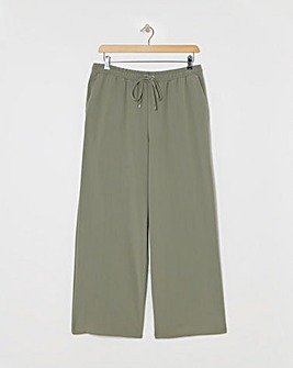 Khaki Drawcord Waist Relaxed Wide Leg Trousers