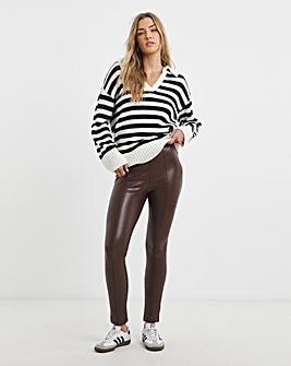 Seam Detail High Waist PU Leggings