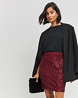 Burgundy Stretch Sequin Mini Skirt