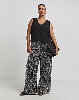 Gunmetal Wide Leg Sequin Trousers