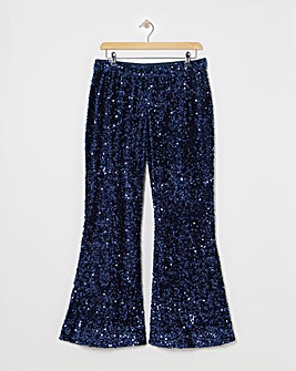 Navy Flared Sequin Trousers