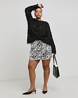 Silver Mixed Disc Sequin Mini Skirt