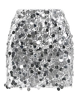 Silver Mixed Disc Sequin Mini Skirt