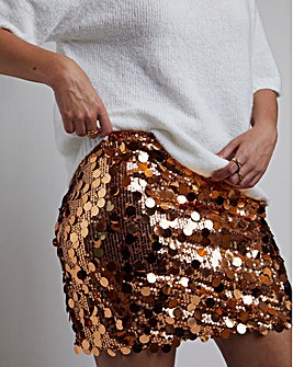 Bronze Mixed Disc Sequin Mini Skirt