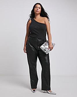 Embellished PU Straight Leg Trousers