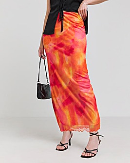 Tie Dye Mesh Overlay Maxi Skirt