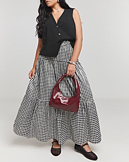 Gingham Tiered Textured Midaxi Skirt