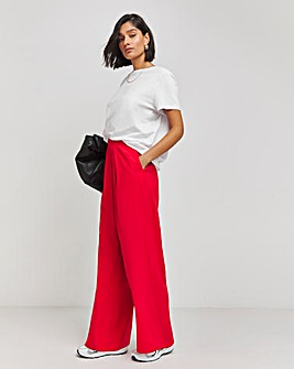 Red Pleat Front Wide Leg Trousers