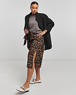 Leopard Print Side Split Midi Skirt