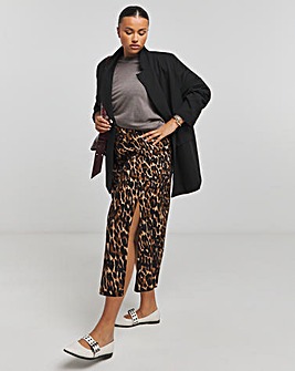 Leopard Print Side Split Midi Skirt