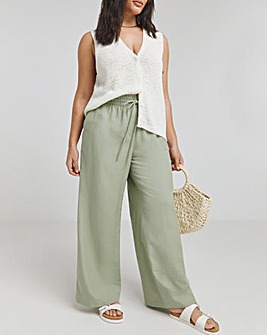 Sage Easy Care Linen Wide Leg Trousers