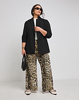 Leopard Print Drawcord Waist Wide Leg Trouser