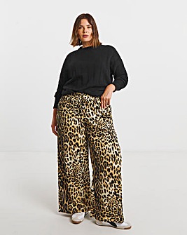 Leopard Print Drawcord Waist Wide Leg Trouser