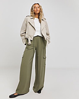 Khaki Drawcord Waist Utility Wide Leg Trousers