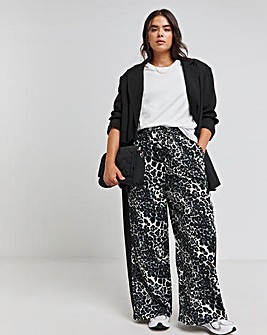 Mono Leopard Print Side Stripe Wide Leg Trousers