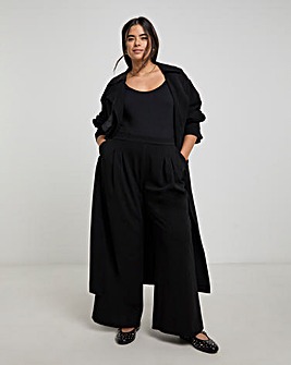 Black Wide Leg Pleat Front Trousers