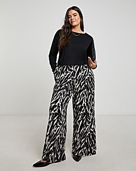 Abstract Print Waffle Wide Leg Trousers