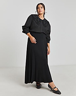 Black Full Jersey Midaxi Skirt