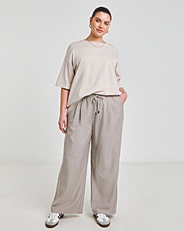 Taupe Pinstripe Wide Leg Trouser