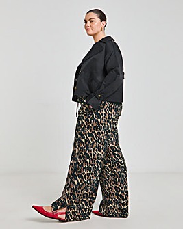 Leopard Print Drawcord Wide Leg Trouser