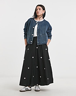 Black Embroidered Midaxi Skirt