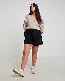 Black Tie Waist Linen Shorts