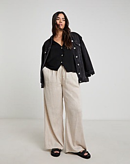 Stone Tie Waist Linen Wide Leg Trousers