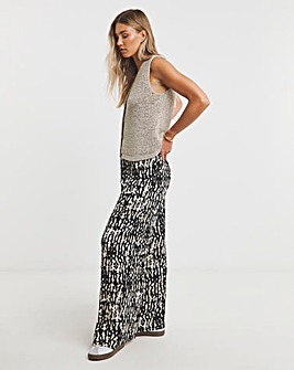 Mono Print Crinkle Wide Leg Trousers