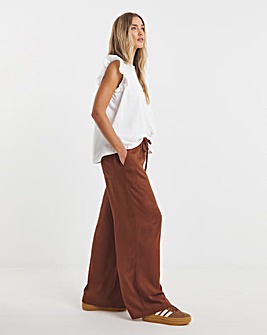 Mocha Tie Waist Linen Wide Leg Trousers