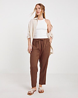 Tie Waist Linen Mix Tapered Trousers