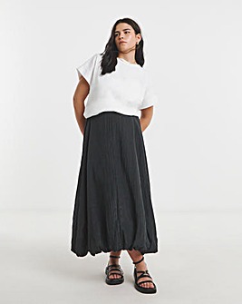 Black Textured Bubble Hem Midaxi Skirt