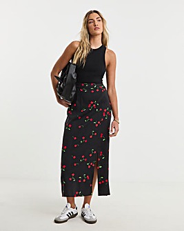 Cherry Print Midi Skirt