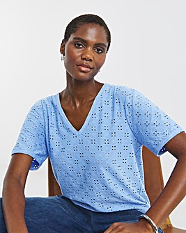 Yellow V-Neck Broderie T-Shirt