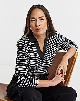 Stripe Ribbed Collared Top
