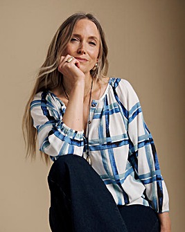 Julipa Check Print Linen Blouse
