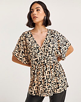 Leopard Print Supersoft Wrap Peplum Top