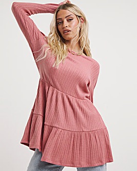 Blush Crew Neck Ribbed Soft Touch Peplum Top