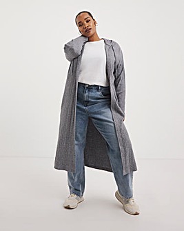 Grey Marl Ribbed Soft Touch Hooded Cardigan