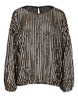 Black/Gold Long Sleeve Sequin Top