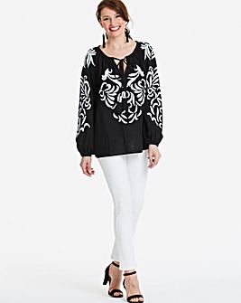 Black Embroidered Blouse With Tassels