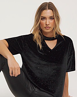 Black Multi Glitter Velour Choker Boxy Tee