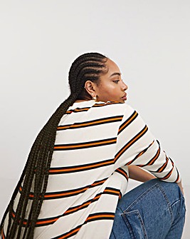 Ivory Stripe Long Sleeve Longline Oversized Tee