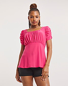 Pink Luxe Jersey Ruched Sleeve Top