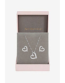 Jon Richard Rhodium Plated and Pave Twist Heart Set - Gift Box