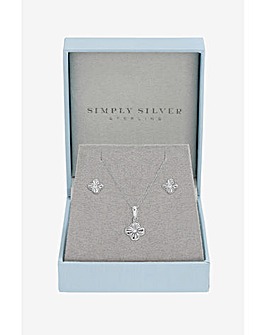 Simply Silver Sterling Silver 925 Polished Diamond Cut Clover Set - Gift Box