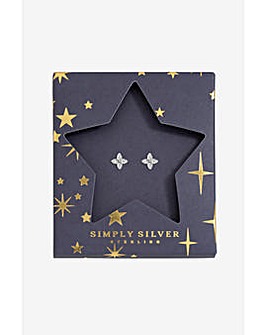 Simply Silver Sterling Silver 925 CZ Floral Clover Earrings - Gift Sleeve